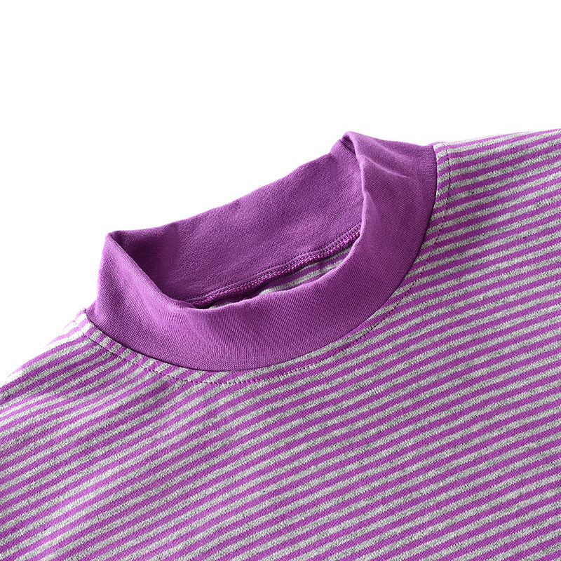 Women's Pure Cotton Striped Long-Sleeved Middle-Aged and Elderly Mothers High-Neck Pullover Tops Loose Large Size Bottoming Intimates New Style