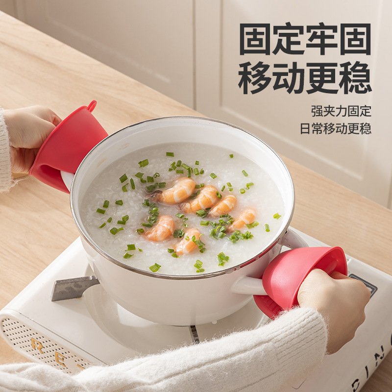 Thickened Silicone Heat-Resistant Gloves for Kitchen Use, High-Temperature Resistant for Baking, Oven, Microwave, Anti-Scalding, with Clip-On Pot Handle