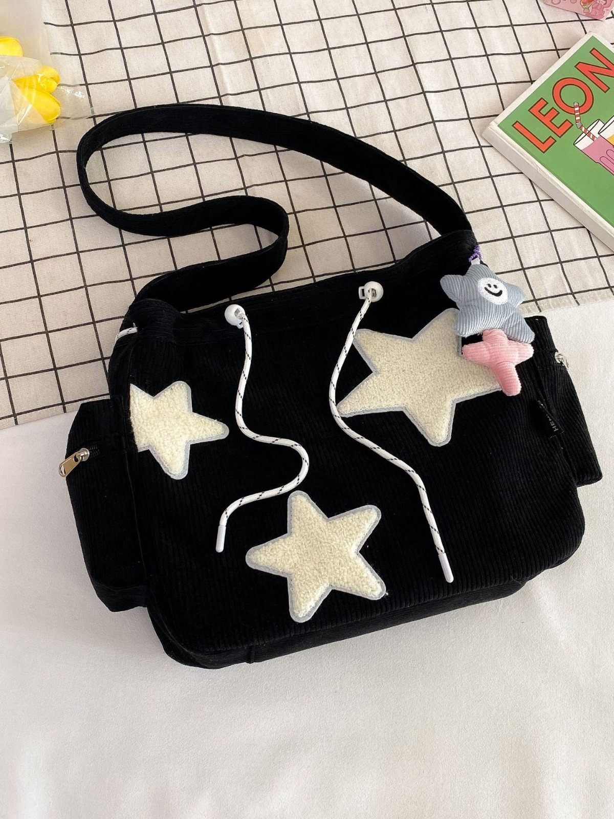 Cross-Border Large-Capacity Corduroy Women's Single Shoulder Bag High-End Five-Pointed Star Crossbody Cute Student Tote Bag Factory Batch