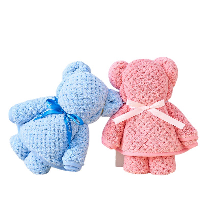 Pineapple Plaid Coral Velvet Bear Towel Souvenir Small Gift Gift Towel Bear Handy Gift Absorbent Towel Doll