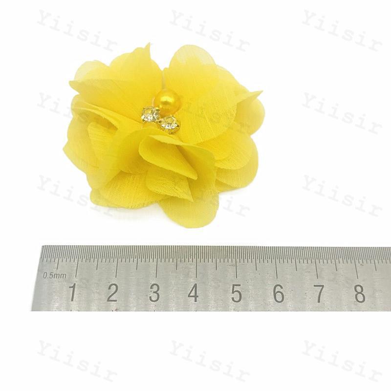 5.5CM Chiffon Pearl Flower Rhinestone Burned Edge Children's Headwear Hairpin Hairband Accessories Accessories Hat Decoration 25 Colors