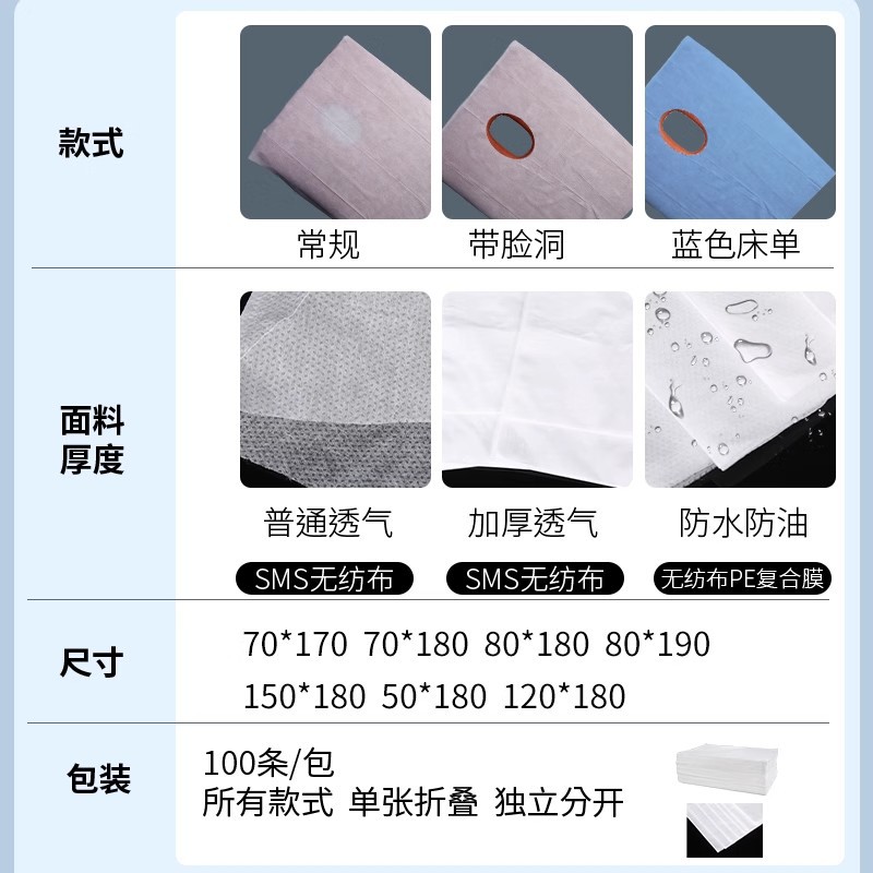 Disposable bed sheets beauty salon special massage bed breathable non-woven fabric 100 thick waterproof oil with holes wholesale