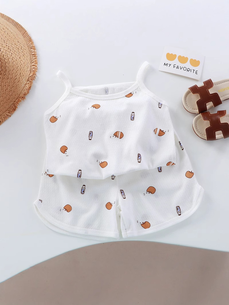 Girls' Pure Cotton Ceiling Suit Base Layer Safety Clothing Children's Loungewear Air Conditioning Pajamas with Cartoon Patterns