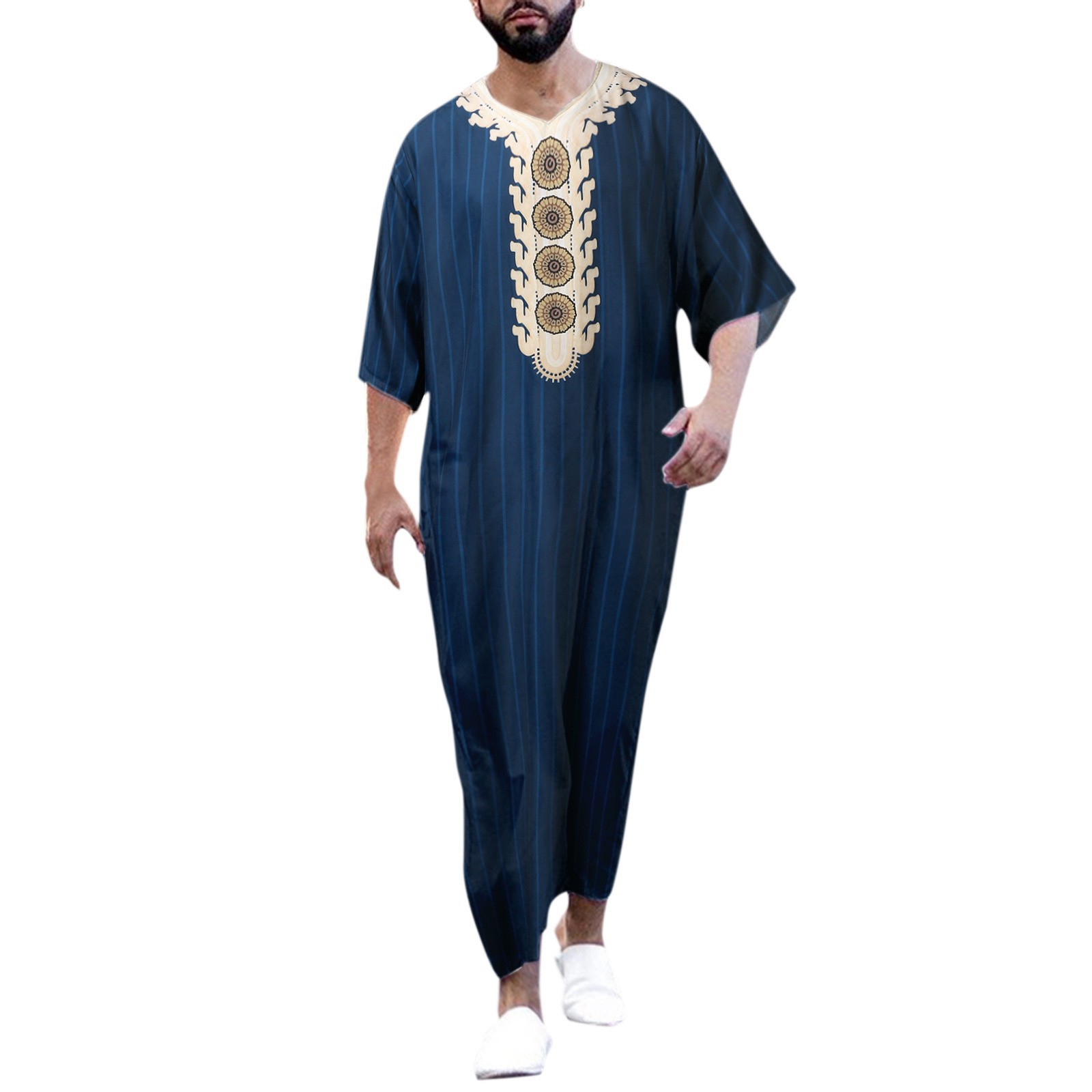 2025 Men's Summer Islamic Robe Muslim Robe Loose Moroccan 3D Digital Print Middle East Robe
