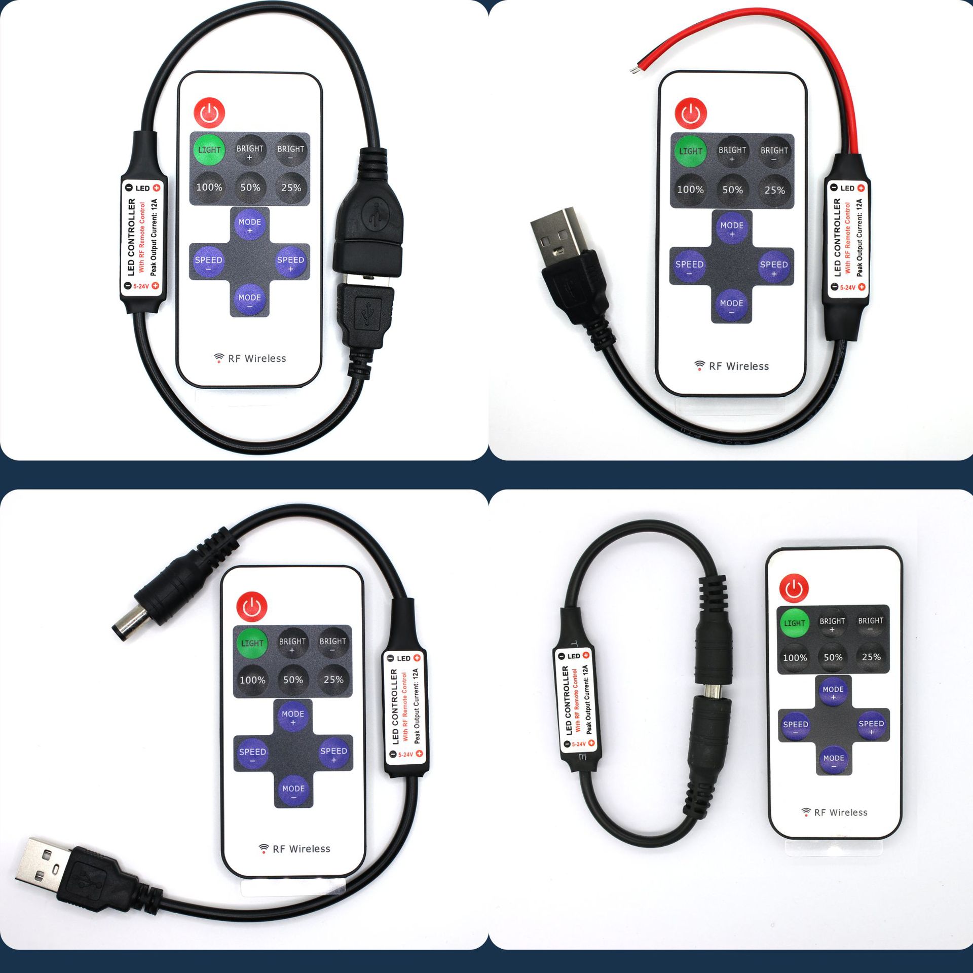 RF11 key monochrome controller dc head infrared led strip remote control mini USB black red light with dimmer
