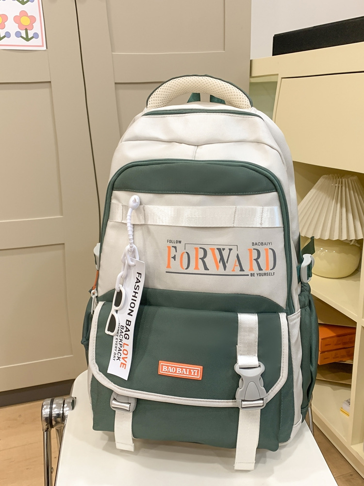 Korean Version Ins Japanese Style Large Capacity Backpack Simple Color-Blocking Versatile Junior High School High School College Student Double Shoulder Travel Backpack