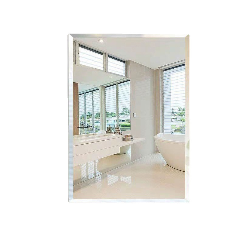 Customized Edged Square Cosmetic Bathroom Mirror 4mm Beveled Edge Waterproof Silver Mirror Hotel Beveled Edge Bathroom Frameless Mirror