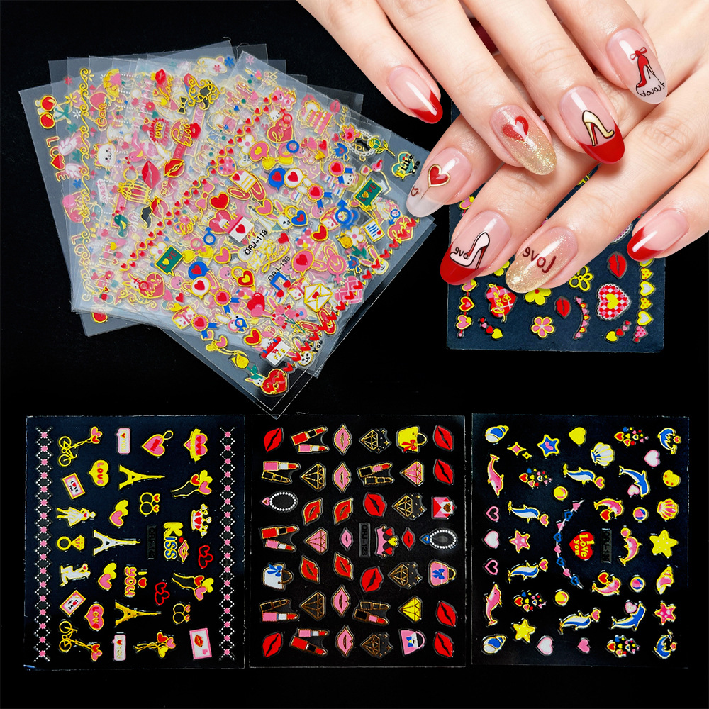 Кросс-бордовый подарок на День Святого Валентина Наклейки для ногтей с любовной тематикой Маленькие узоры Наклейки для ногтей в стиле Инстаграм Книга о Красной Шапочке Наклейки для детского маникюра Смешанные