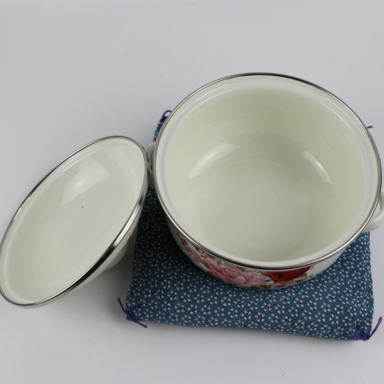 Enamel Soup Pot, Thickened Enamel Pot, Double-Handle Stew Pot, Noodle Cooking Pot, Milk Pot, Covered Bowl with Lid, Induction Cooker Enamelware