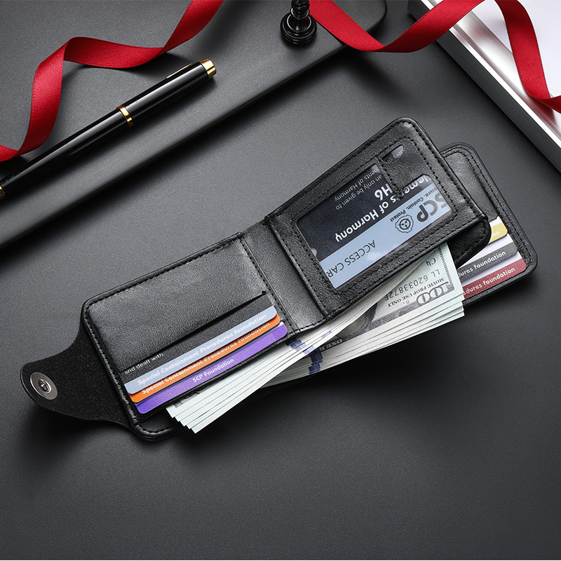 Cross-Border Men's Short Wallet Large Capacity Multi-Card Slot Buckle Fashion Trend Short American Wallet Card Holder