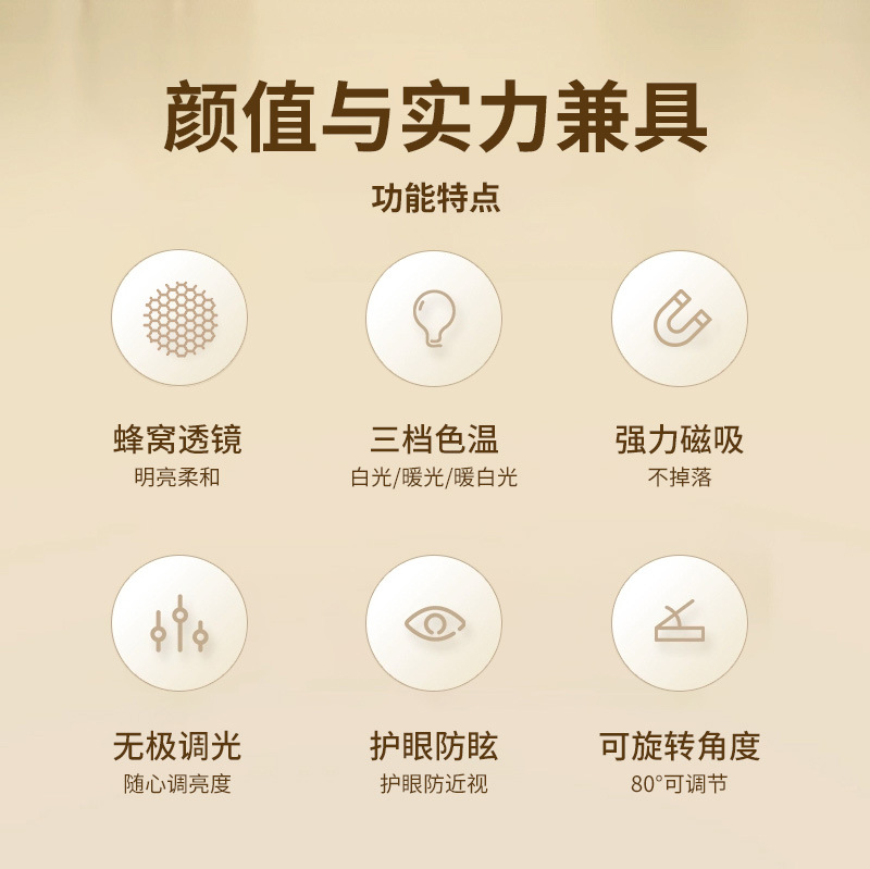 led desk lamp student dormitory eye protection study lamp magnetic suction cool lamp rotatable bedroom bedside desk dedicated