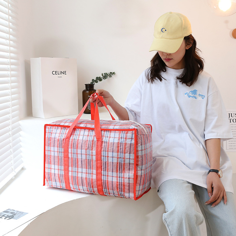Wholesale Moisture-proof Water-repellent Film-coated Woven Bag Large Capacity Clothes Quilt Storage Bag Plaid Oxford Cloth Moving Bag