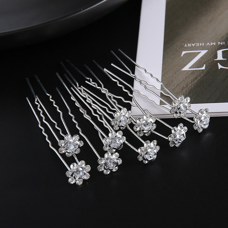 Bride and Bridesmaid Rose Hairpin 7 Diamond U-Shaped Hairpin Hairpin Hairpin Headdress Accessories Bead Ornaments