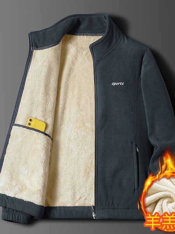 Dad's Outwear Autumn and Winter Clothing Fleece-Lined and Thickeneded 2024 New Warm Middle-Aged and Elderly Jacket Men's Winter Stand-Up Collar Top