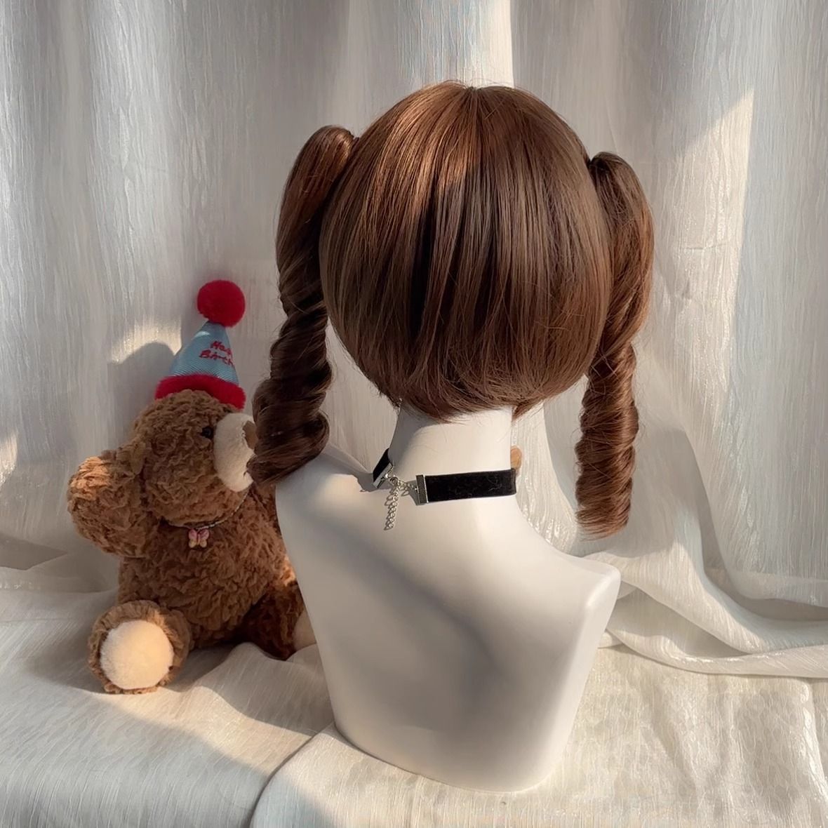 [Honey Pudding] Wig for Women with Tiger Mouth Clip, Roman Curly Ponytail, Elegant Retro Lolita Wig, Full Headgear