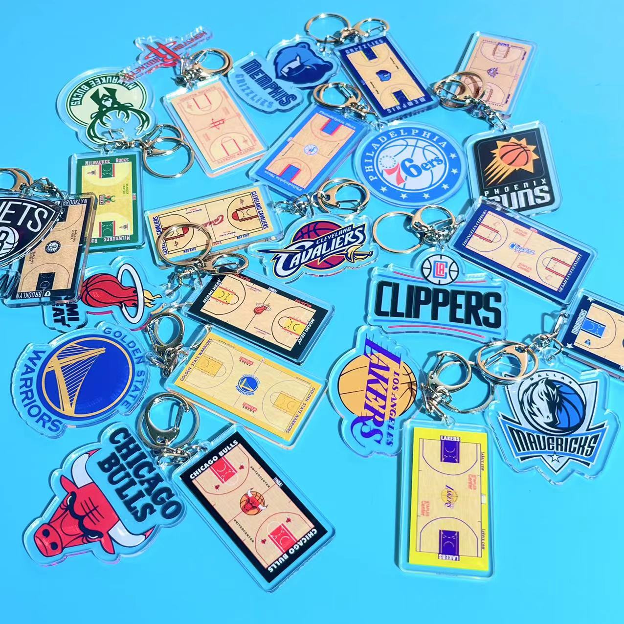Брелок с баскетбольной формой НБА Лейкерс Ворриорс Нетс Клипперс Гриззлис акриловый подвес для автомобиля
