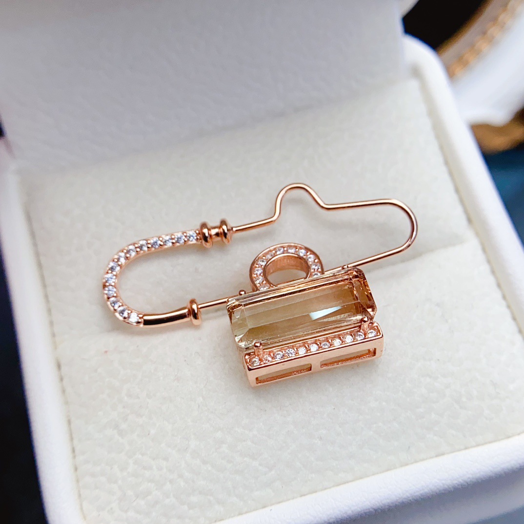 Оптовая продажа броши из натурального турмалина, инкрустированной серебром S925, основной камень 6*14, продажи в Европе и Америке