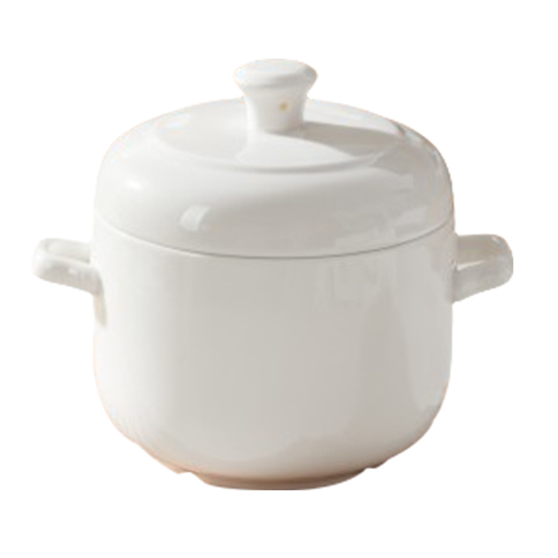 Jingdezhen Pure White Binaural Ceramic Stew Pot with Lid Household Steamed Egg Bowl Health Bird's Nest Supplements Special Stew Pot