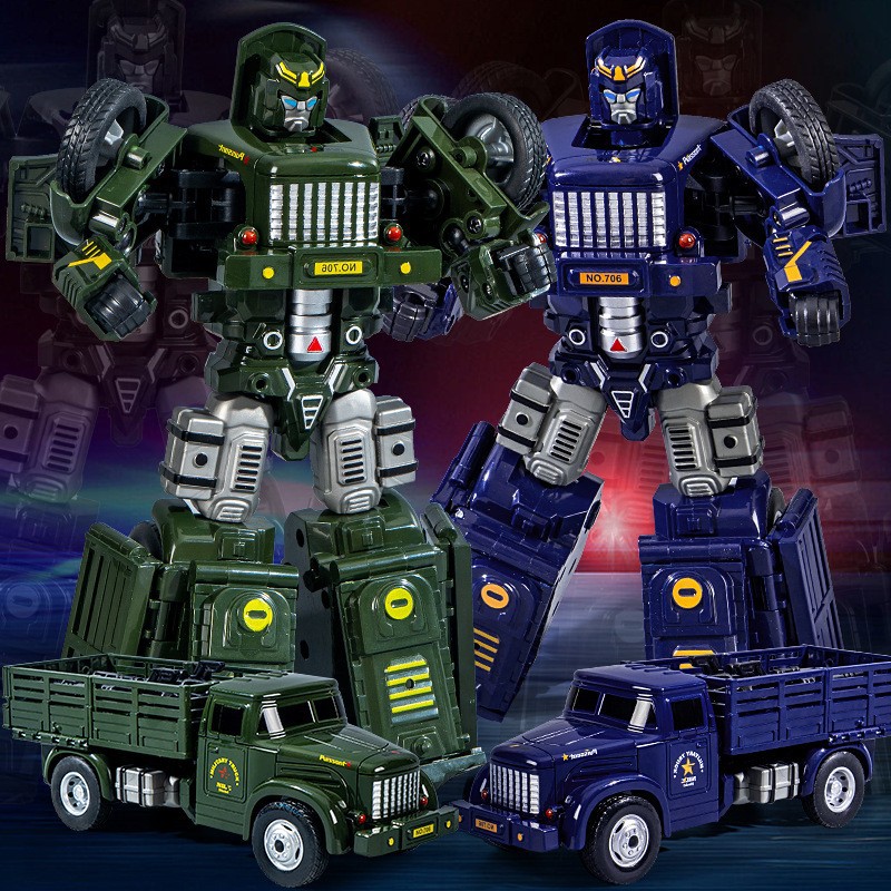 New Children's Transforming Car Toy Inertia Truck Robot Police Model Boy's National Day Gift Wholesale