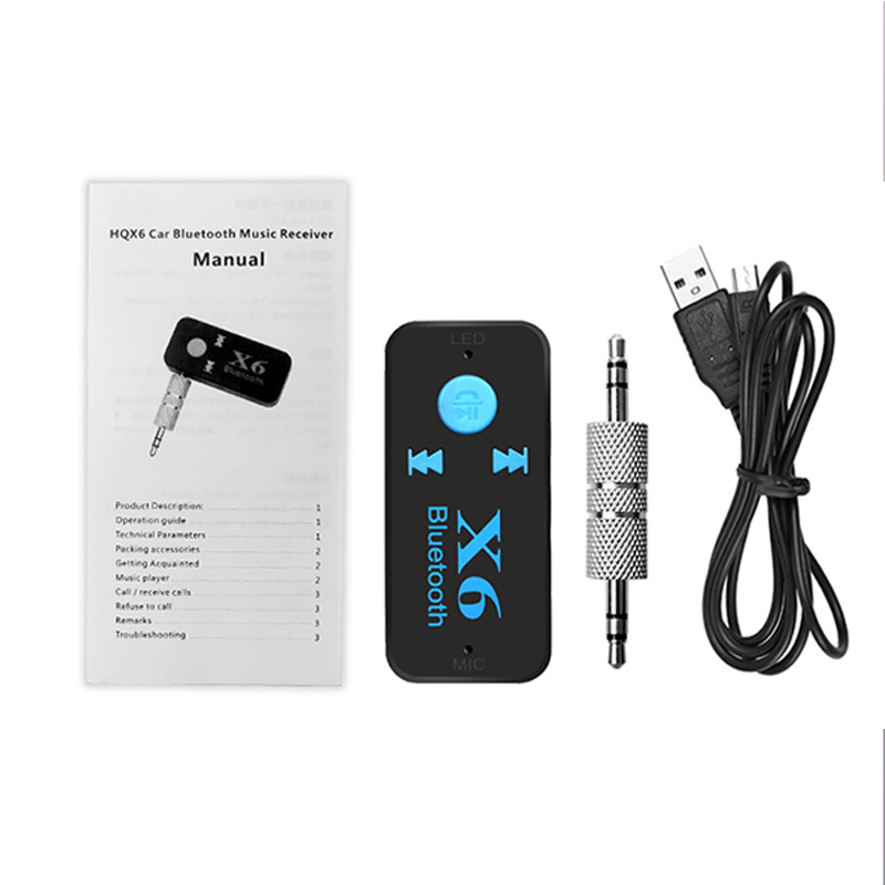 BTX6 car bluetooth adapter AUX audio speaker car receiver with TF card 3.5MM bluetooth receiver
