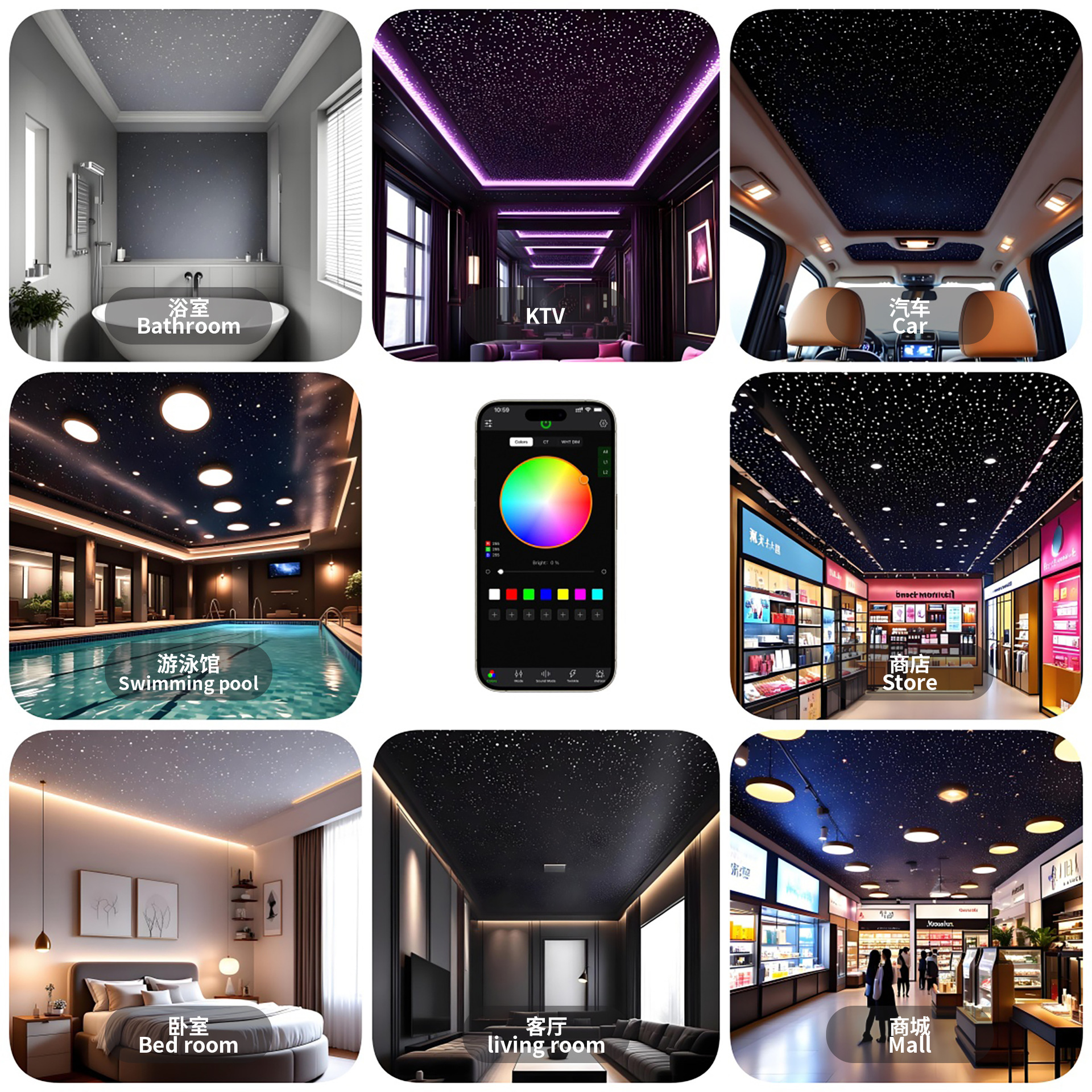 16W Car Starry Sky Ceiling Fiber Optic Light Source Machine 12W Atmosphere Light Starry Sky Ceiling App Remote Control Car Modification Starry Sky