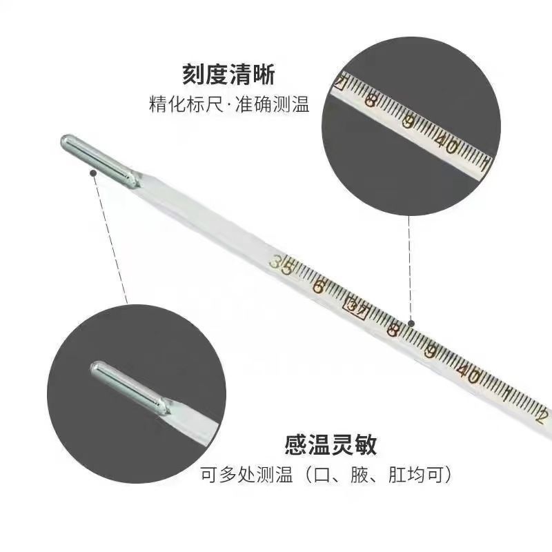 Glass Mercury Thermometer for Home Use, Oral and Underarm Triangular Stick Thermometer, Internal Scale Small Thermometer