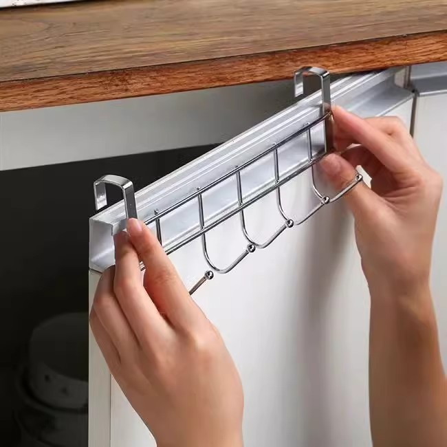 Stainless Steel Material, No-Drill, Traceless Creative Hanging Rack, Stainless Steel Cabinet Door Back Hook, Kitchen Door Back-Type Hanging Rack