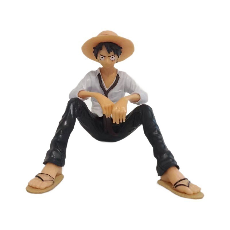 One Piece Solid Pvc Sitting Pose White-Clothed Luffy Figure Car Ornament Model Home Decoration Wholesale