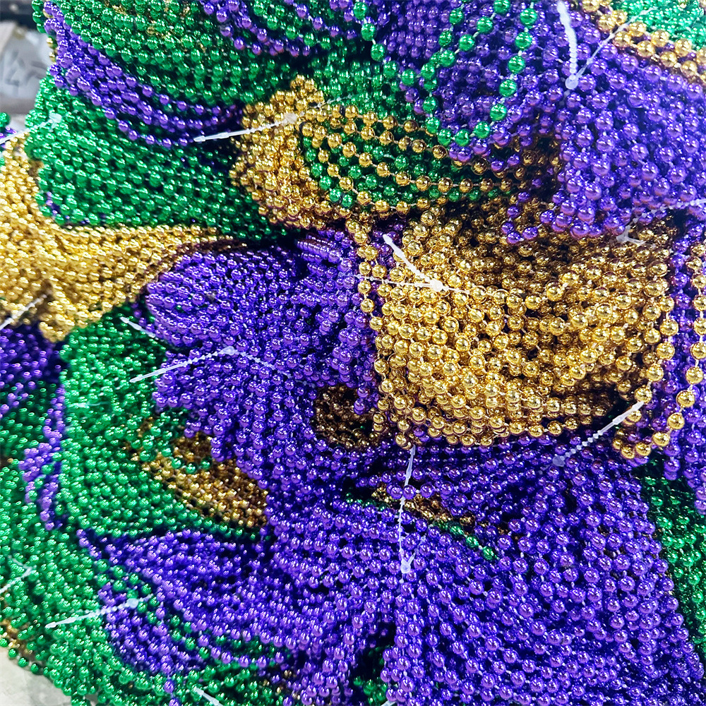 Cross Border Hot Christmas DIY Accessories New Orleans Festival Color Necklace Tricolor Beaded Party Necklace 7mm