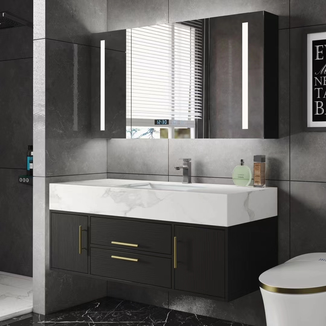Light Luxury Slate Bathroom Cabinet Combination Integrated Basin Solid Wood Smart Modern Simple Bathroom Bathroom Washbasin