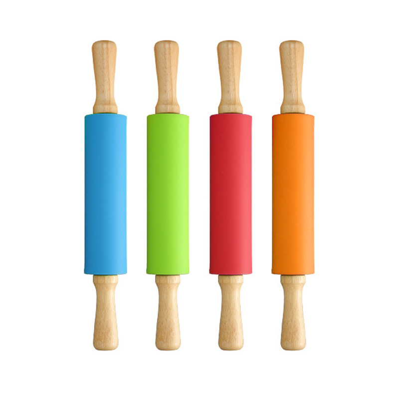 Factory Silicone Rolling Pin Mini Wooden Handle Rolling Pin Children Dumplings Flour Stick Roller Rolling Pin Baking Tools