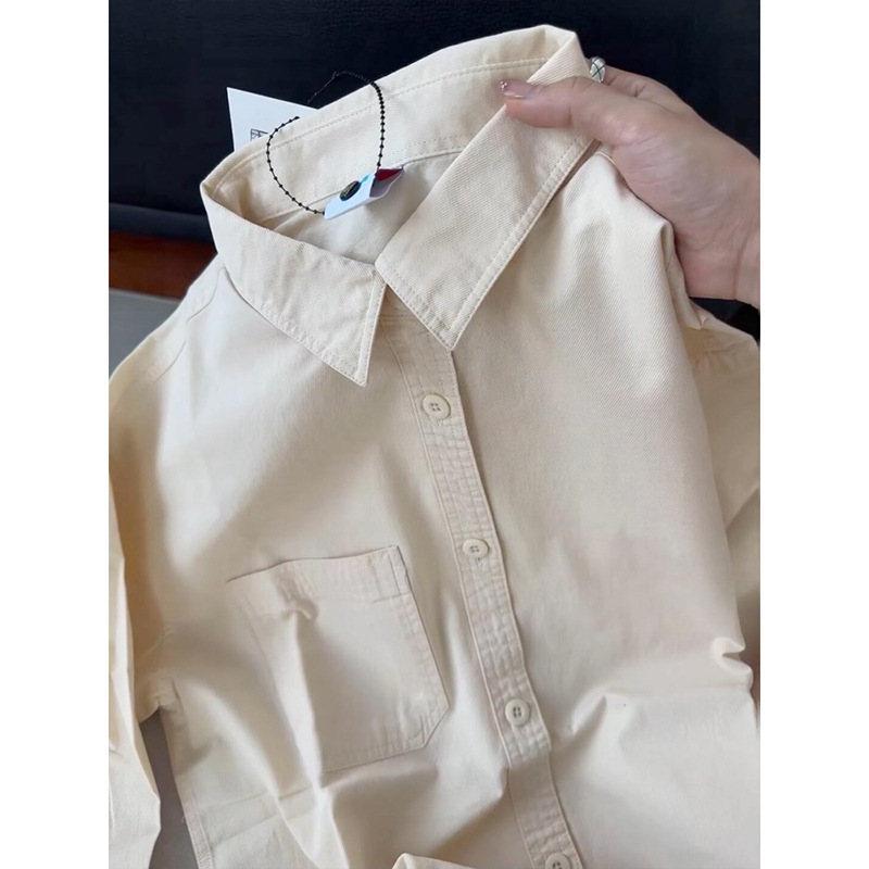 Apricot Pure Cotton Shirt Men's Autum American Light Mature Style High-End Long-Sleeved Shirt Layered Washed Cotton Casual Jacket