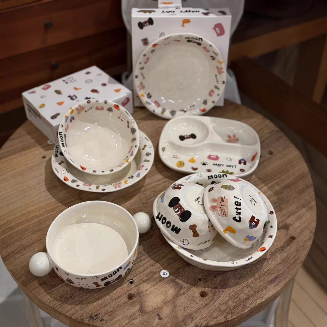 New Ins Simple Moon Dog Series Dessert Bowl Rice Bowl Hand Cup Salad Bowl Household Ceramic Tableware