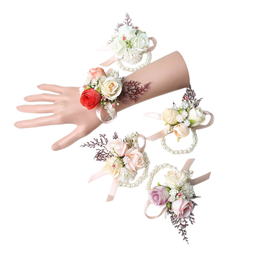 Wholesale beautiful small Qing bride wrist flower bridesmaid group sisters hand flower champagne corsage red Chinese wedding