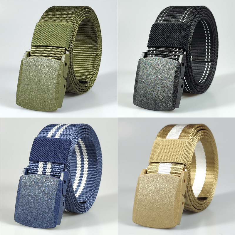 in stock Quick Hair Non-metal Nylon Belt Men Smooth Buckle Tactical Belt Student Military Training Outdoor Canvas Belt