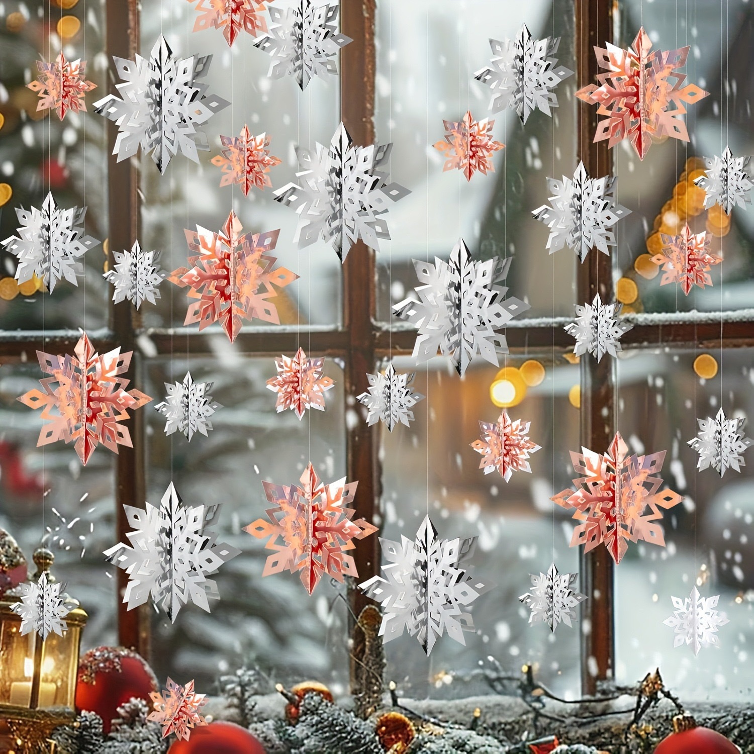 Рождественские декорации фантомные 3D бумажные снежинки гирлянда шесть подвесок для витрин магазина