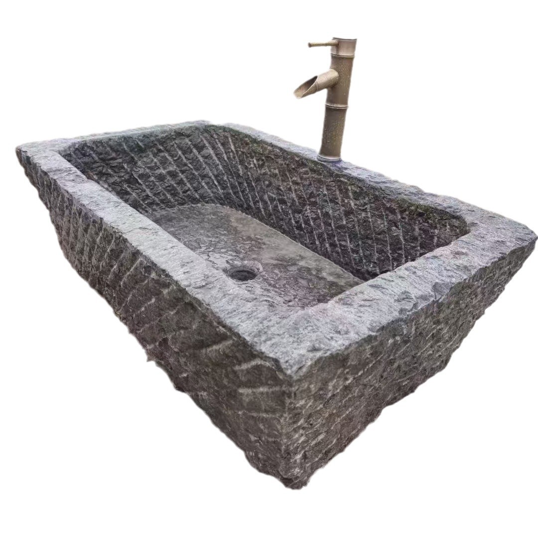 Outdoor Courtyard Basin Laundry Sink Water Combination Old Stone Landscape Water Ornaments Decoration Old Stone Sink Wash Basin