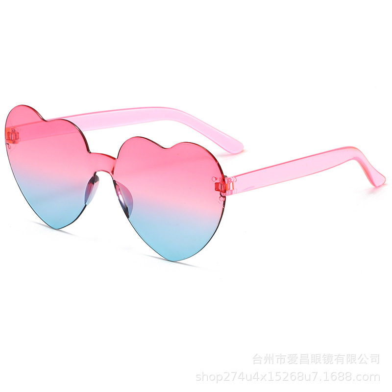 Heart-Shaped Glasses Factory Heart Glasses Candy Jelly Color Rimless Heart-Shaped One-Piece Glasses Dazzling Color Glasses