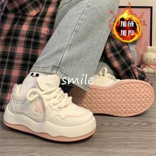 Thick-Soled Fleece-Lined Versatile Women's Shoes 2023 Autumn and Winter New Casual Warm Cotton Shoes Original Design Sneakers for Women