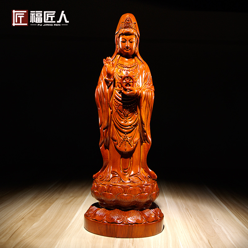 Хуали Деревянная Резьба Гуаньинь Бодхисаттва Будда Статуи Декор Фалун Наньхай Гуаньинь Дом Гостиная Декоративные Ремесла