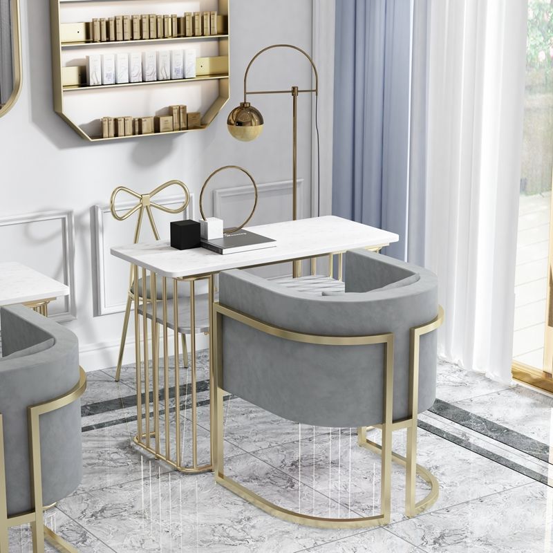 Nordic Iron Art Light Luxury Nail Salon Table Single Chair with Backrest Faux Marble Nail Table Soft-Covered Nail Chair Set