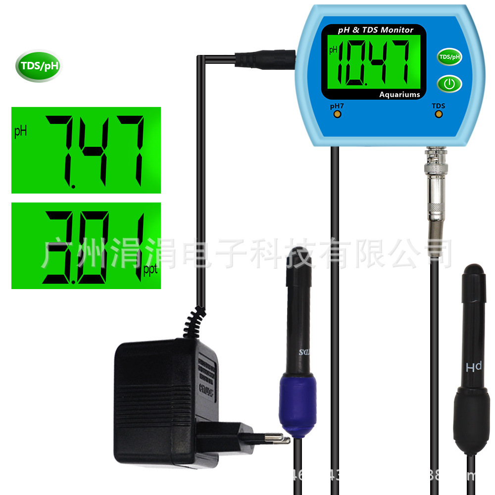PH-2 in 1 detector continuous monitoring aquarium swimming pool hot spring tester monitor pH meter Salinometer