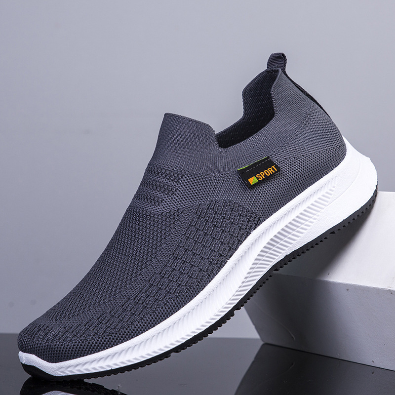 2024 new spring sports casual men's shoes breathable slip-on flying woven middle-aged and elderly slip-on mesh shoes cross-border