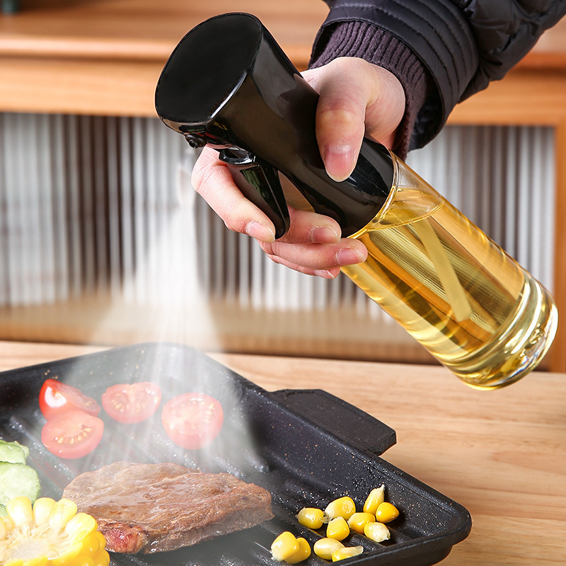 Hot-selling push-type oil spray bottle household seasoning bottle dustproof oil control bottle kitchen oil spray atomization bottle oil pot