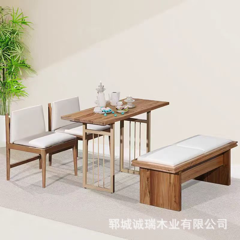 Old Elm Milk Tea Table Indoor Bar Leisure Kung Fu Tea Table Modern Simple Solid Wood Small Coffee Table Eight Immortals Table Dining Chair