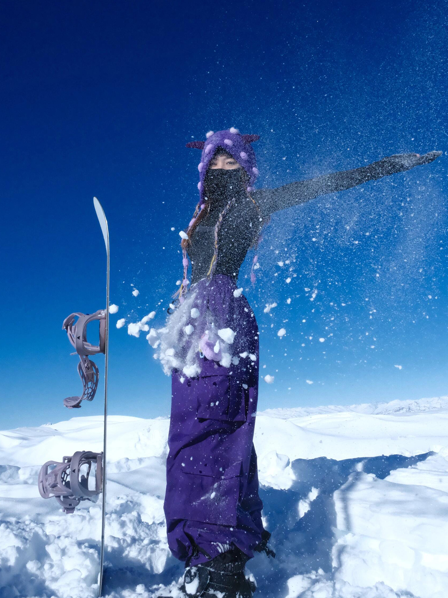 Night Skiing Reflective Rabbit Ski Pants Fleece-Lined Single Board Double Board Waterproof Warm Outdoor Waterproof Men's and Women's Purple Snow Pants