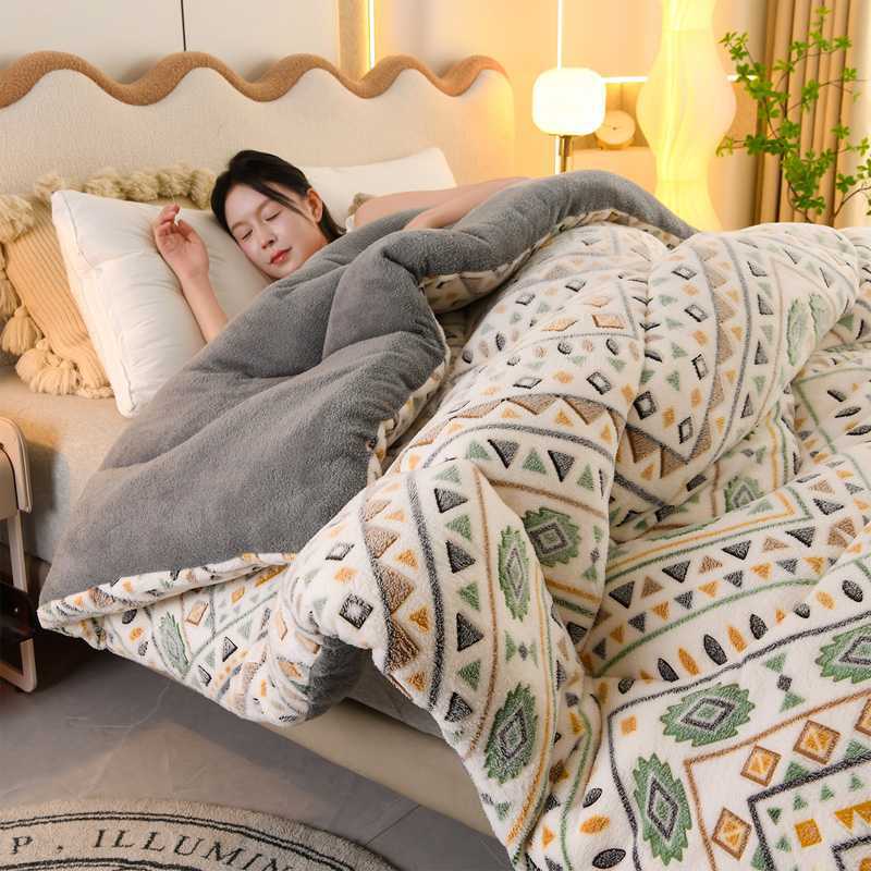 Nantong Home Textile Bedding 2025 New Skin-Friendly Comfortable Snowflake Velvet Lamb Velvet Thickened Warm Winter Quilt Group Purchase Wholesale