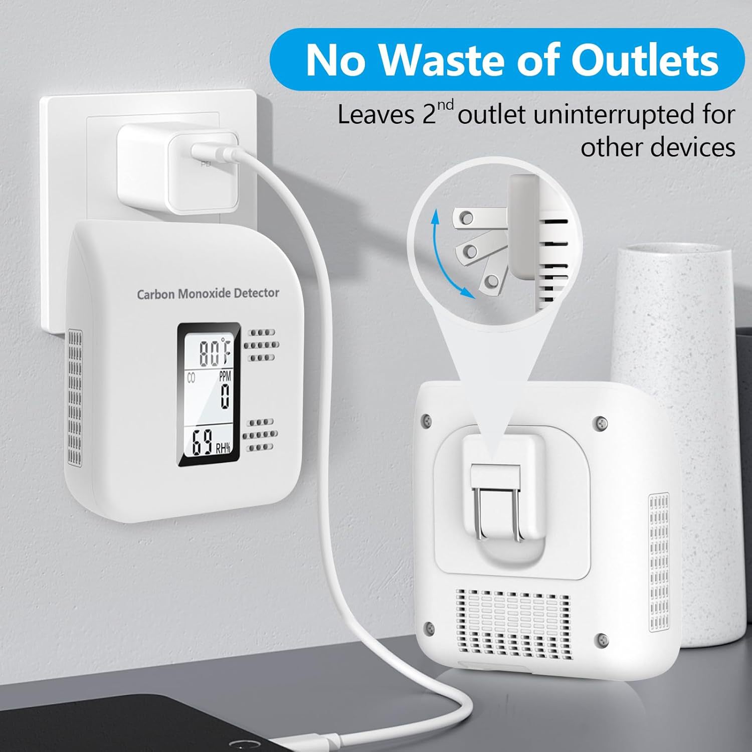 3-in-1 Foldable Plug-In Carbon Monoxide Detector, Yc401Pro Carbon Monoxide Detector