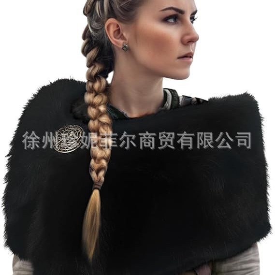 Cross-Border Viking Medieval Faux Fur Shawl Scarf Fur Warrior Costume Accessories Halloween Cape for Men and Women