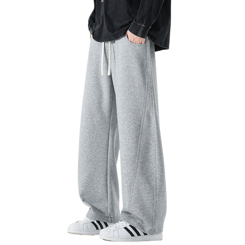 Anyang 2025 Fleece-Lined Curved Pants Men's Autumn and Winter Sweatpants Youth Loose Thickened Warm Casual Pants Men